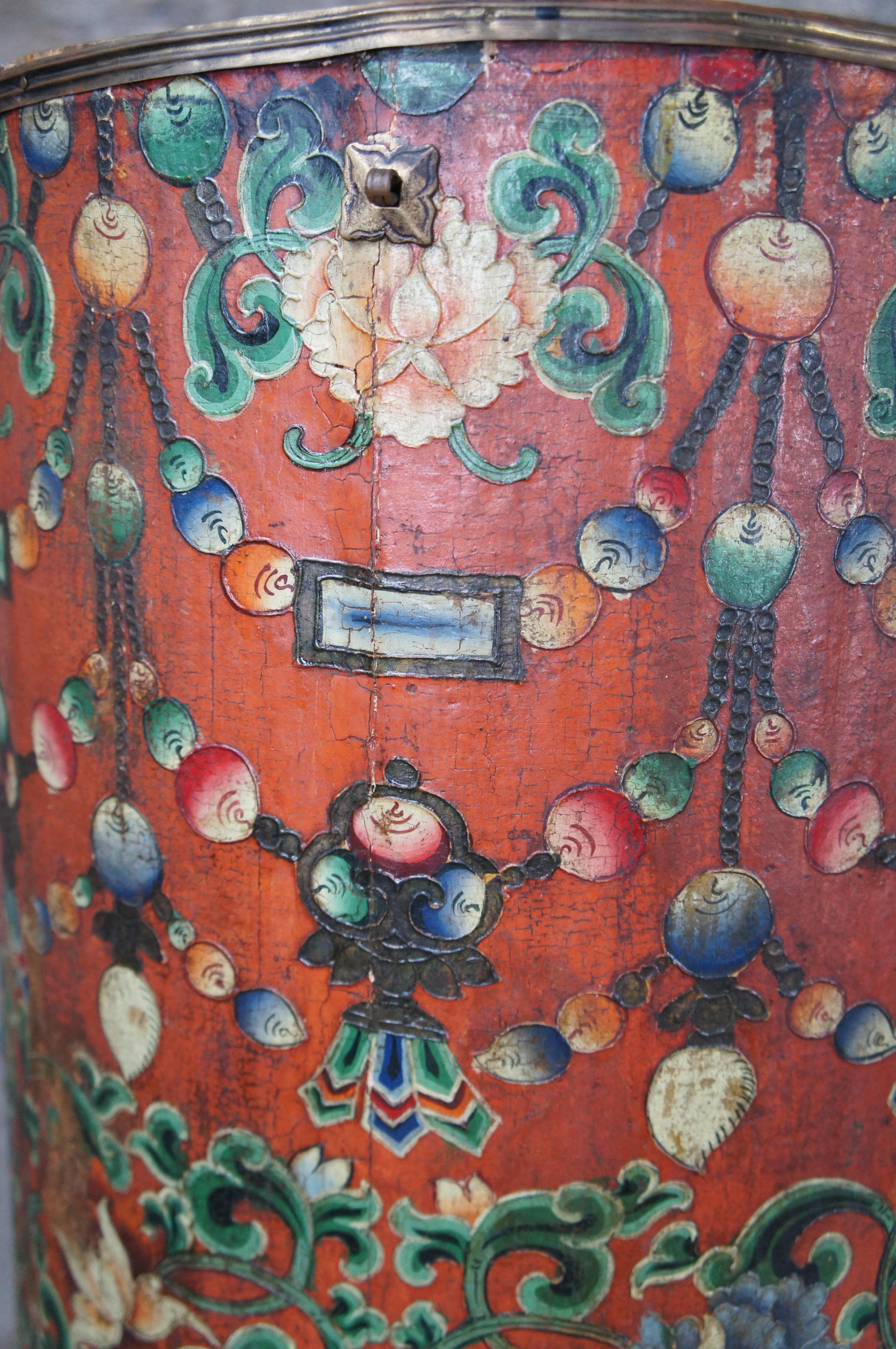 Große tibetische polychrome zylindrische Lagerung Box Bin Umbrella Cane Stand 41