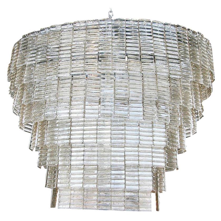 Large Tiered Oval Smoked Murano Glass Chandelier For Sale