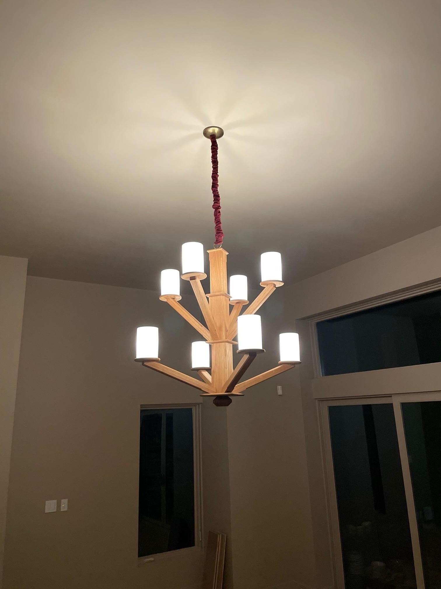 Contemporary Large Tiered Wood Chandelier For Sale