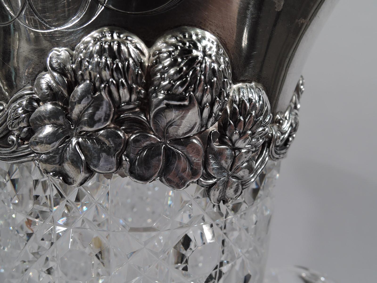 Sterling Silver Large Tiffany Clover American Brilliant-Cut Glass Claret Jug