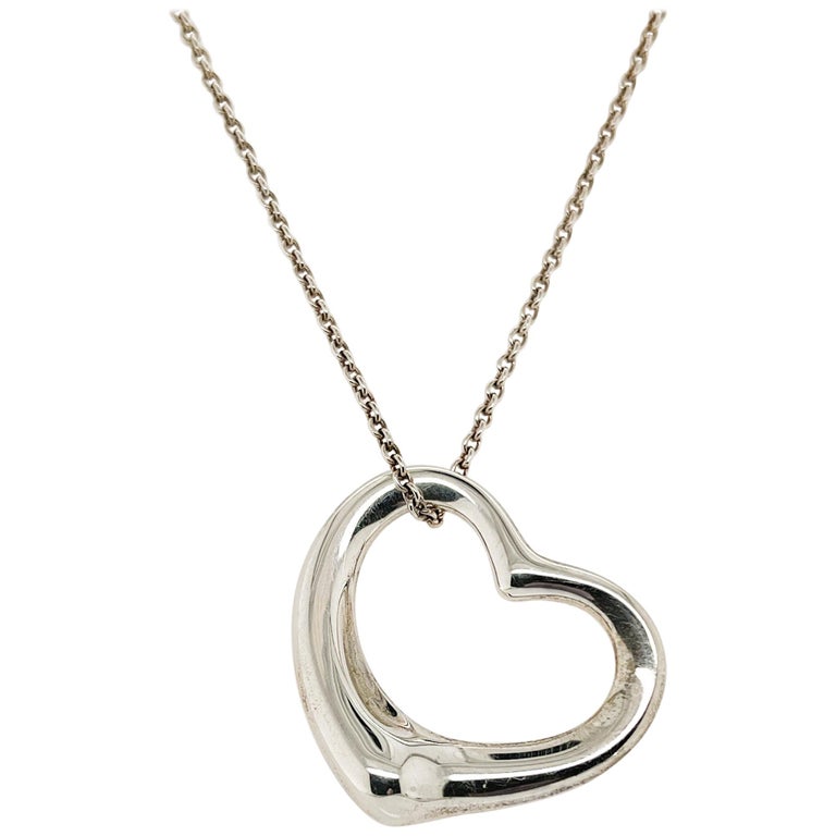 Large Tiffany and Co. Elsa Peretti Sterling Silver Open Heart Pendant ...