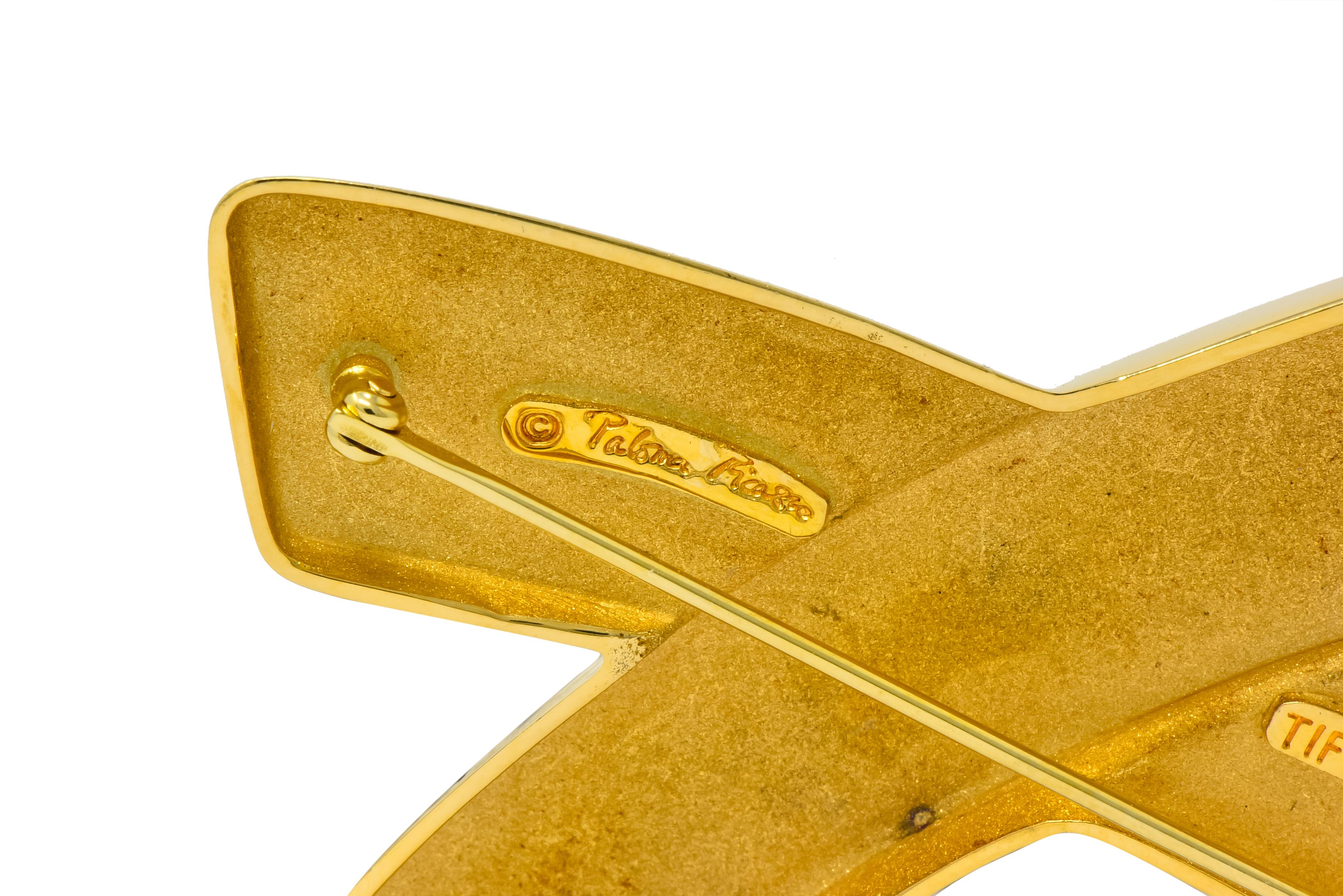 Large 1980's Paloma Picasso Tiffany & Co. 18 Karat Gold Graffiti X Brooch In Excellent Condition In Philadelphia, PA