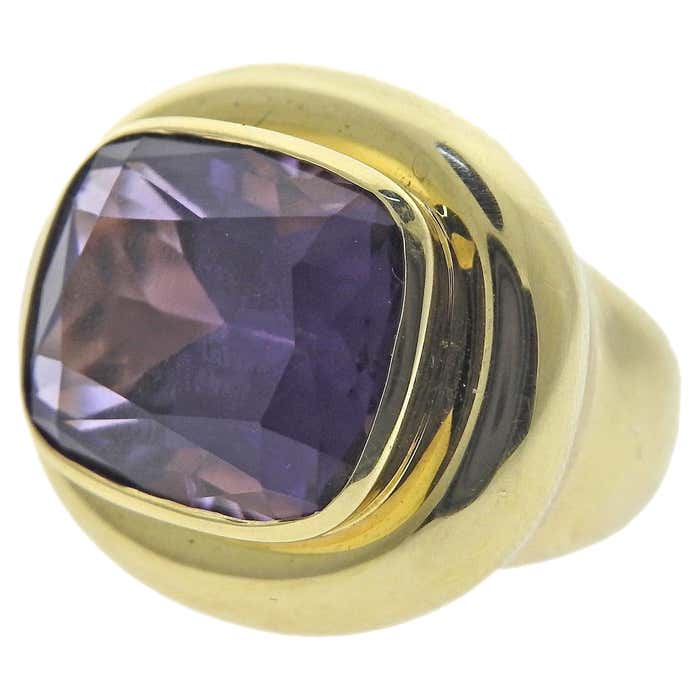 Large Tiffany and Co Paloma Picasso Gold Amethyst Ring For Sale at ...