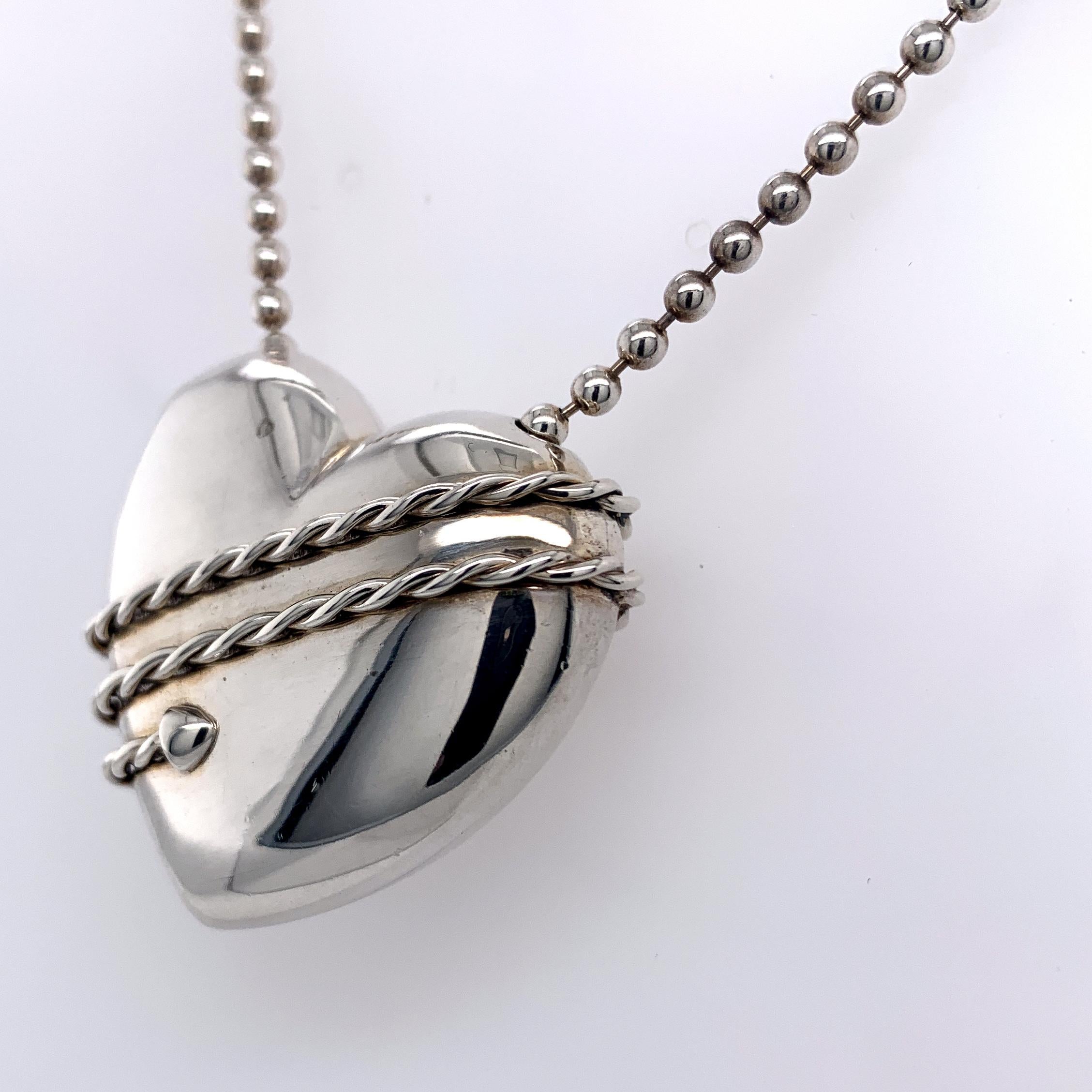 Large Tiffany & Co. Sterling Heart and Chain In Excellent Condition For Sale In New York, NY