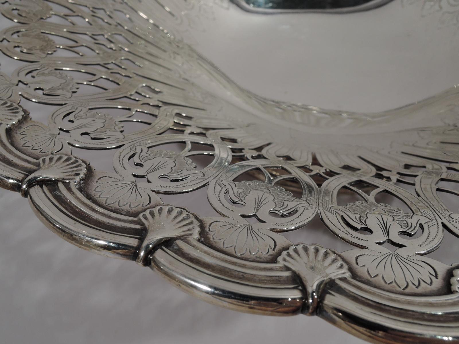20th Century Large Tiffany Edwardian Art Nouveau Sterling Silver Basket For Sale