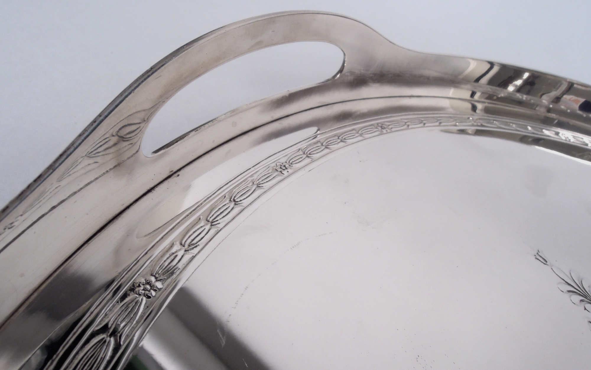 Etched Large Tiffany Edwardian Regency Sterling Silver Tray For Sale