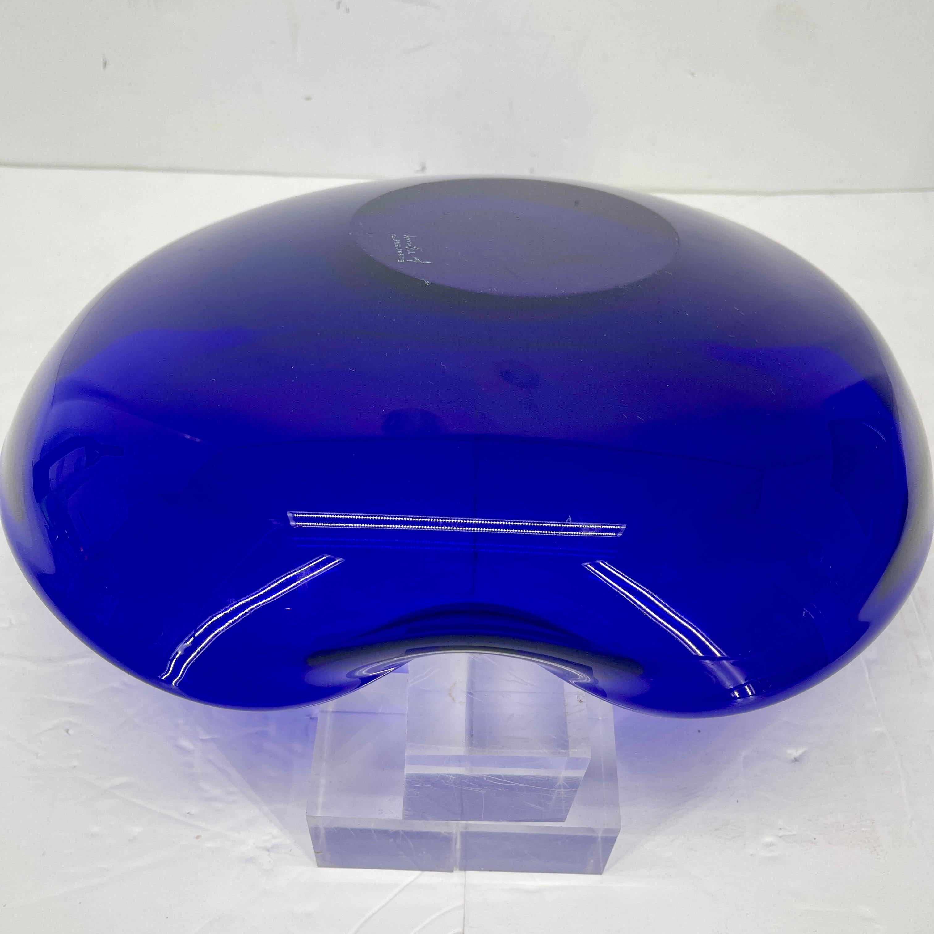 Large Tiffany Elsa Peretti Cobalt Blue Thumbprint Glass Bowl For Sale 1