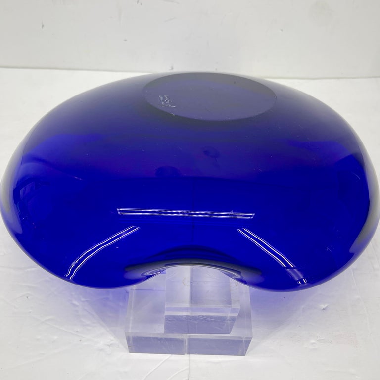 Large Tiffany Elsa Peretti Cobalt Blue Thumbprint Glass Bowl For Sale 2