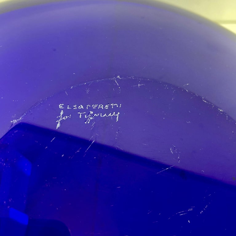Large Tiffany Elsa Peretti Cobalt Blue Thumbprint Glass Bowl For Sale 5