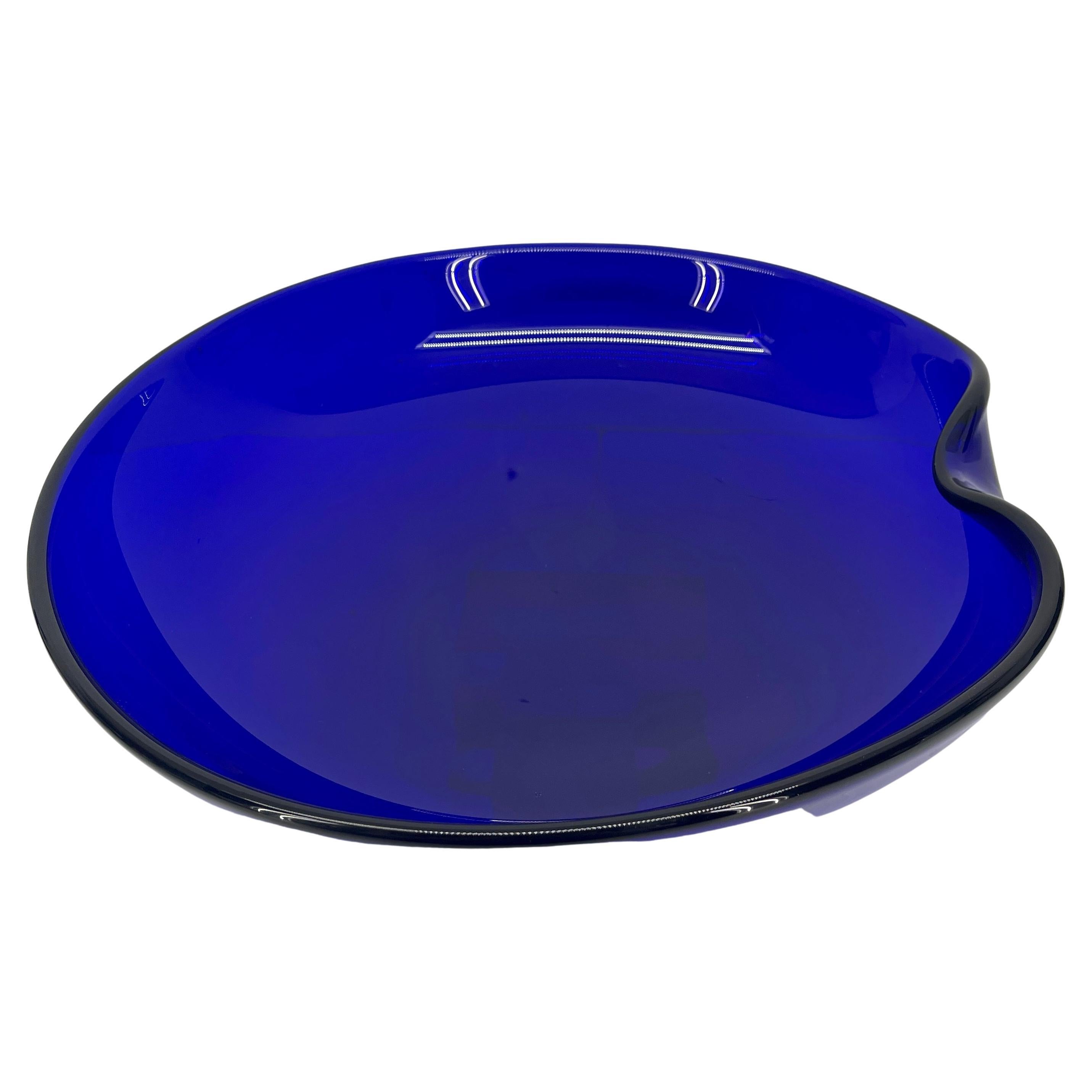 Large Italian vintage cobalt blue thumbprint glass bowl, designed and signed by Elsa Peretti For Tiffany.