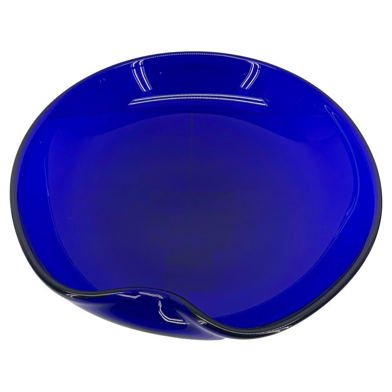 Modern Large Tiffany Elsa Peretti Cobalt Blue Thumbprint Glass Bowl For Sale