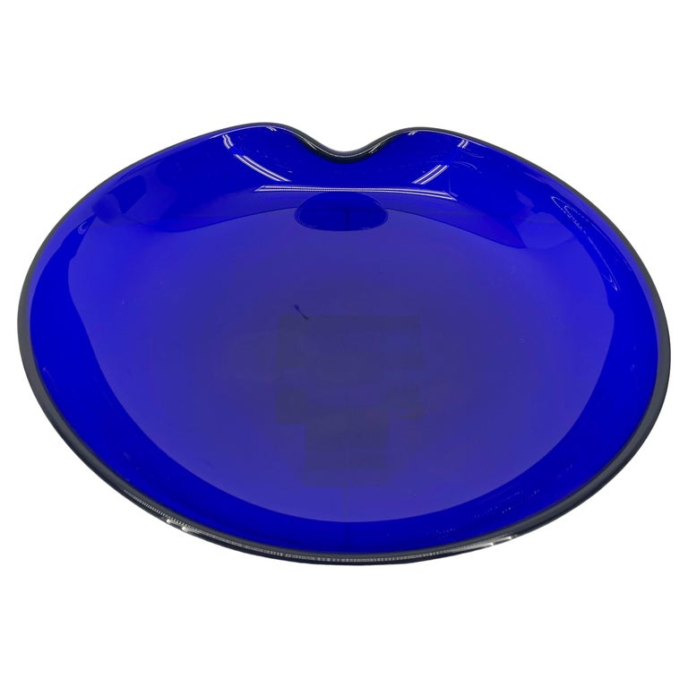 Italian Large Tiffany Elsa Peretti Cobalt Blue Thumbprint Glass Bowl For Sale