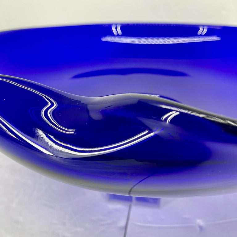 20th Century Large Tiffany Elsa Peretti Cobalt Blue Thumbprint Glass Bowl For Sale