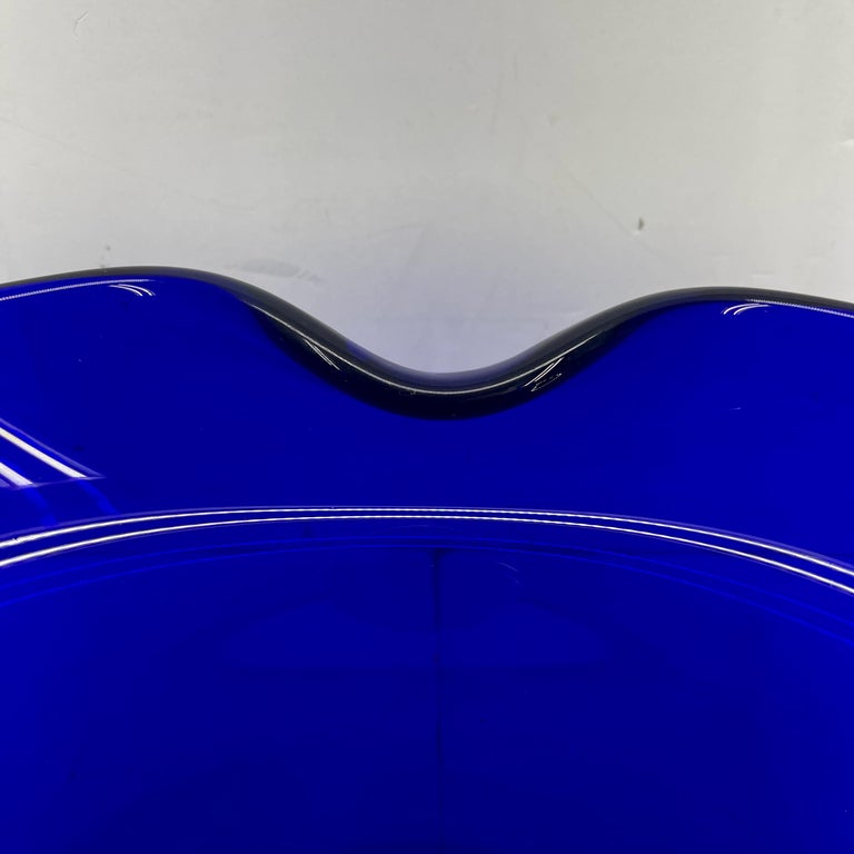 Art Glass Large Tiffany Elsa Peretti Cobalt Blue Thumbprint Glass Bowl For Sale