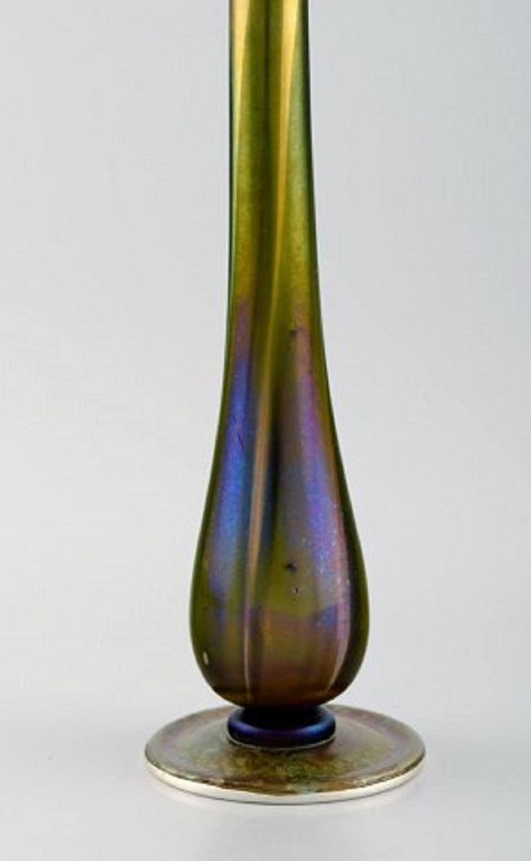 Art Nouveau Large Tiffany Favrile Vase in Iridescent Art Glass with Silver Mounting