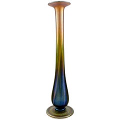 Large Tiffany Favrile Vase in Iridescent Art Glass with Silver Mounting