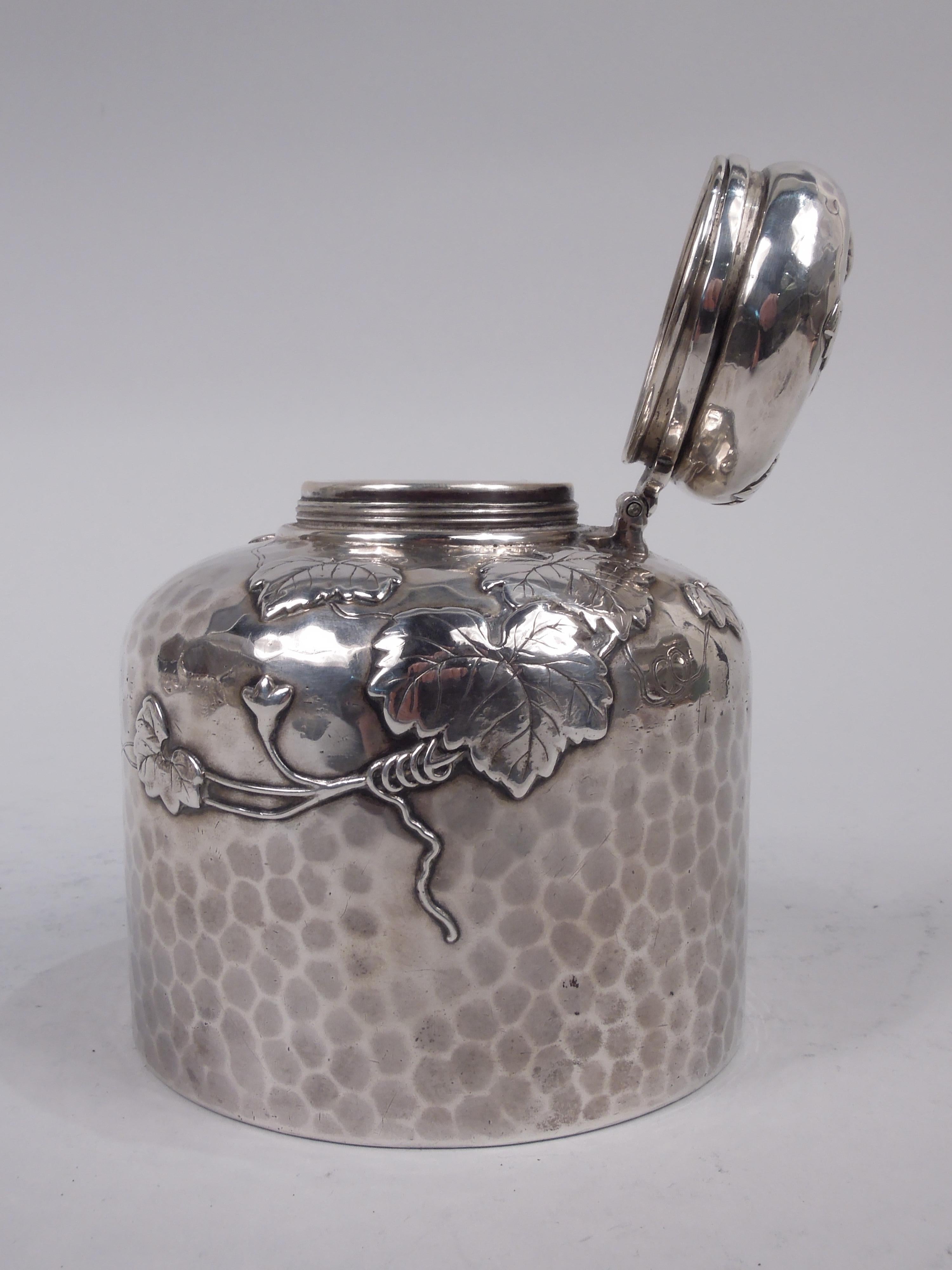 Large Tiffany Japonesque Applied Sterling Silver Inkwell with Beetle For Sale 3