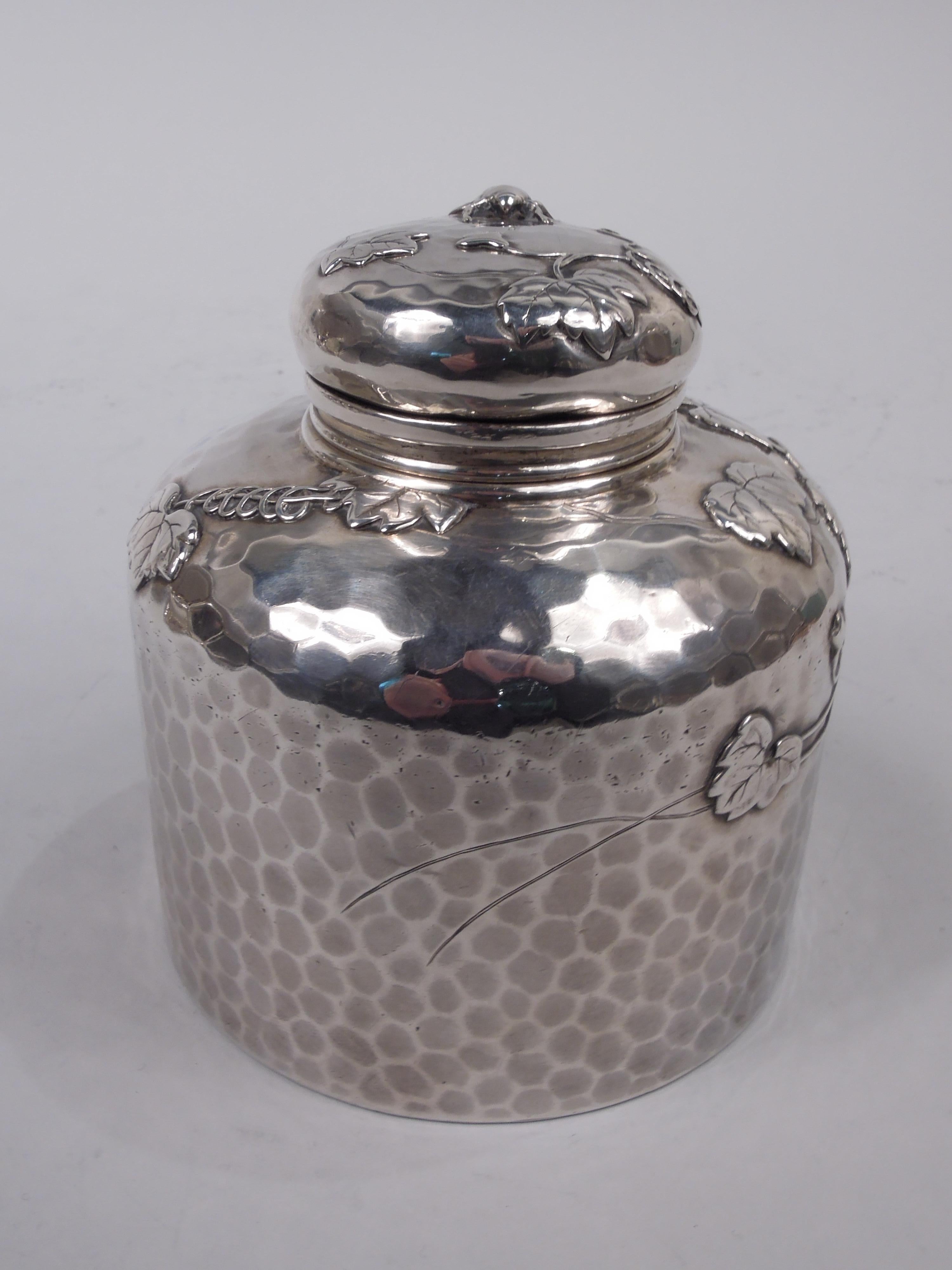 Japonisme Large Tiffany Japonesque Applied Sterling Silver Inkwell with Beetle For Sale