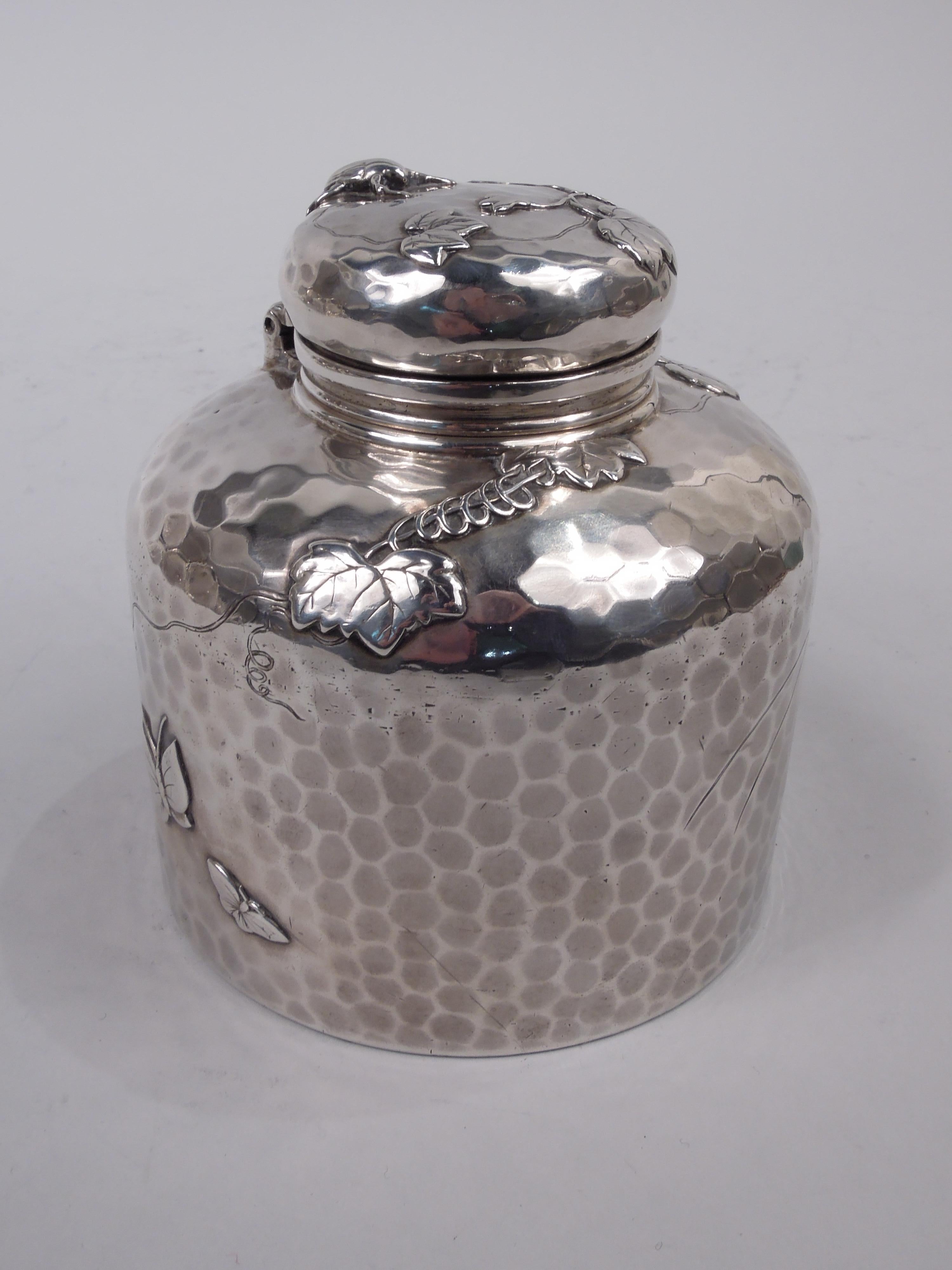 American Large Tiffany Japonesque Applied Sterling Silver Inkwell with Beetle For Sale