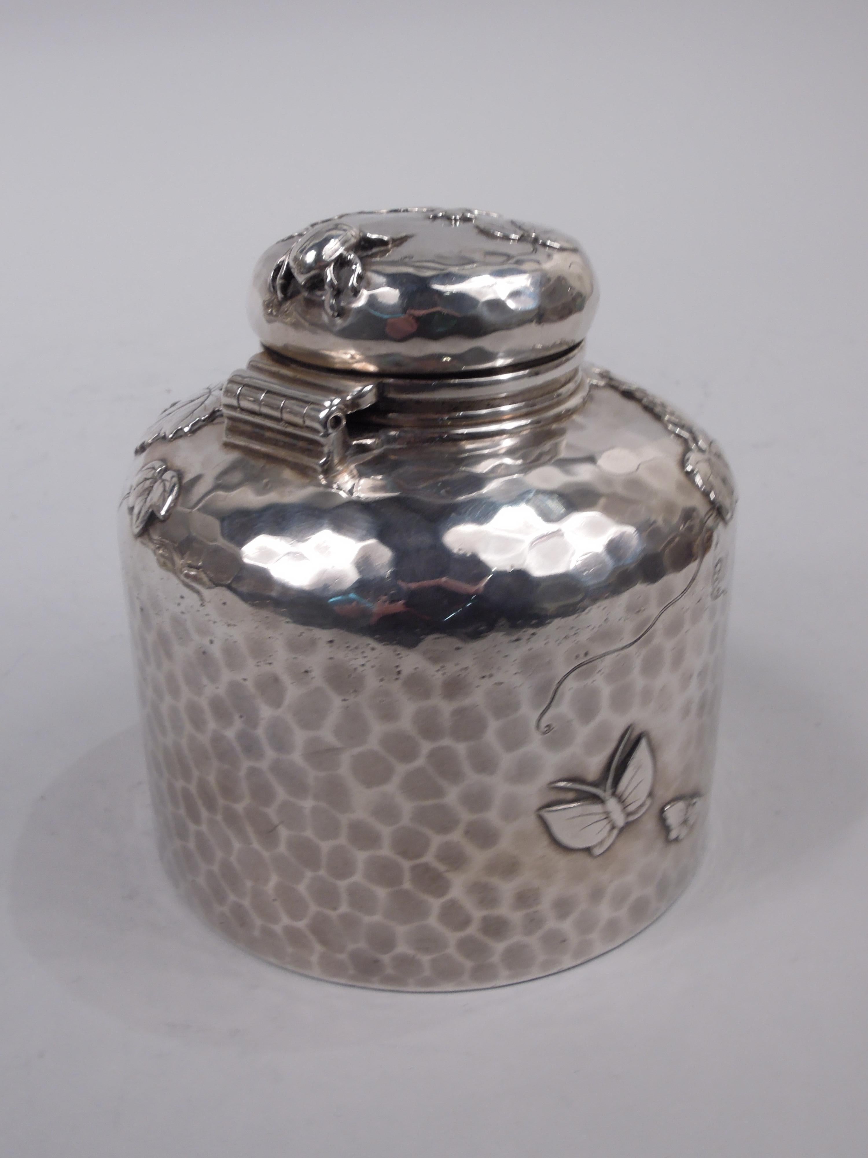 Large Tiffany Japonesque Applied Sterling Silver Inkwell with Beetle In Excellent Condition For Sale In New York, NY