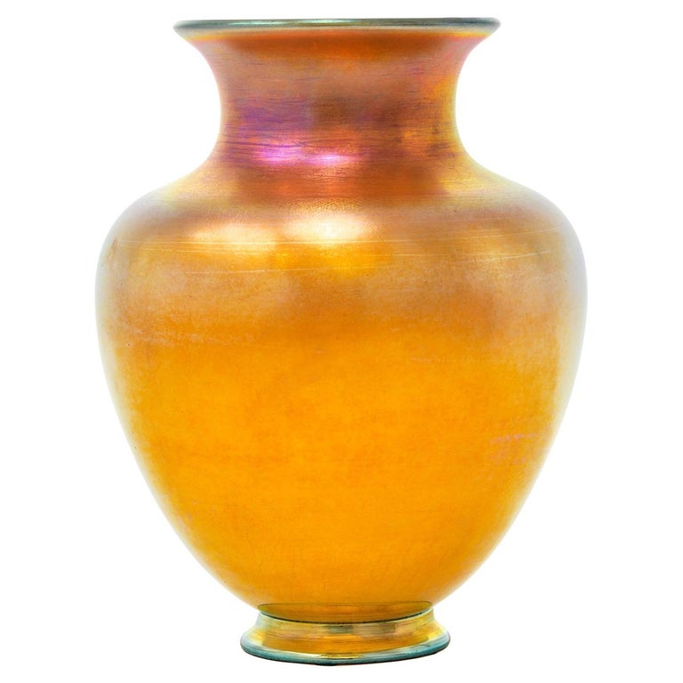 Large Tiffany Studios Gold Favrile Vase For Sale at 1stDibs