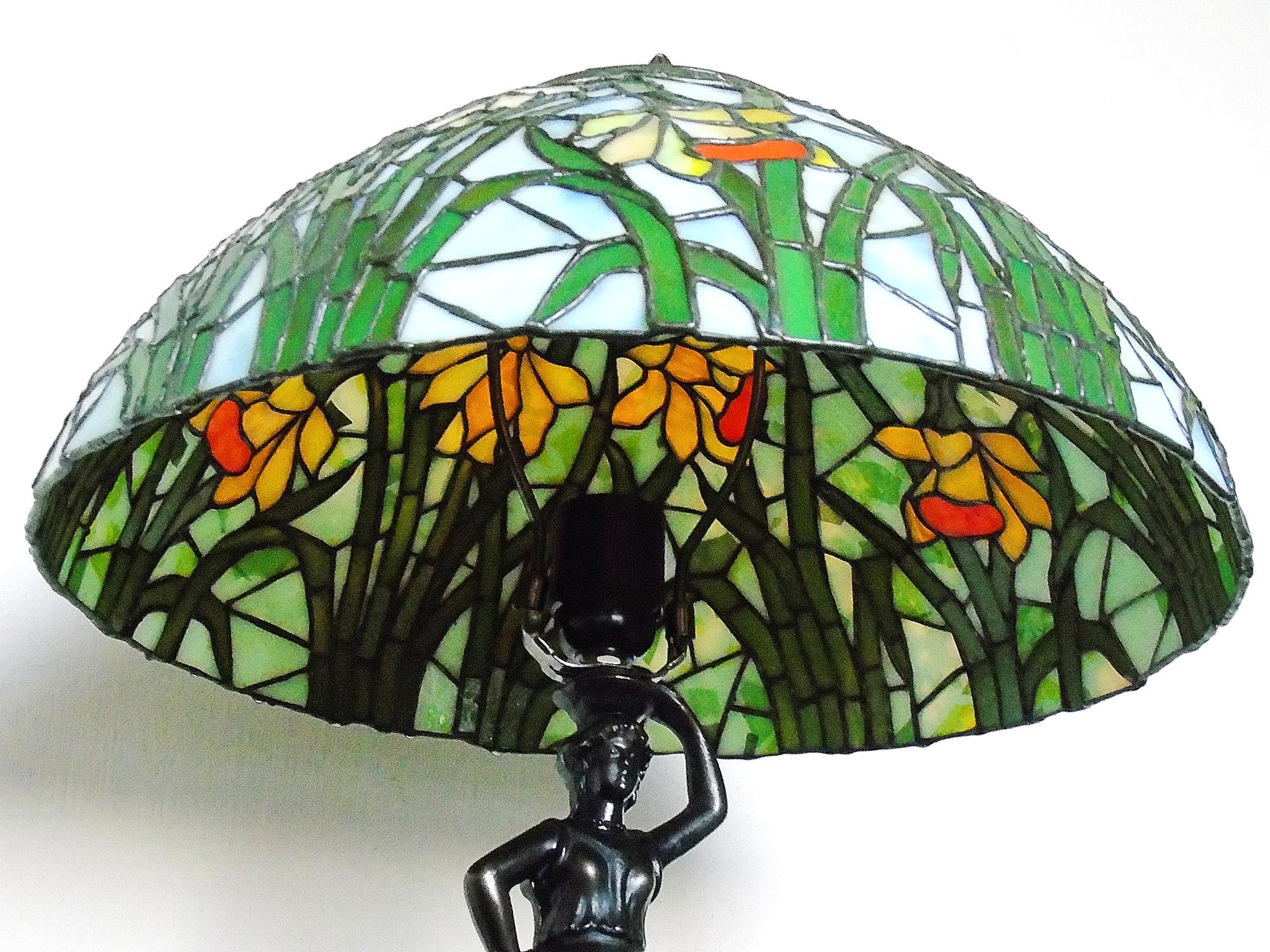 Art Nouveau Large Tiffany Style Table Lamp, 1970s