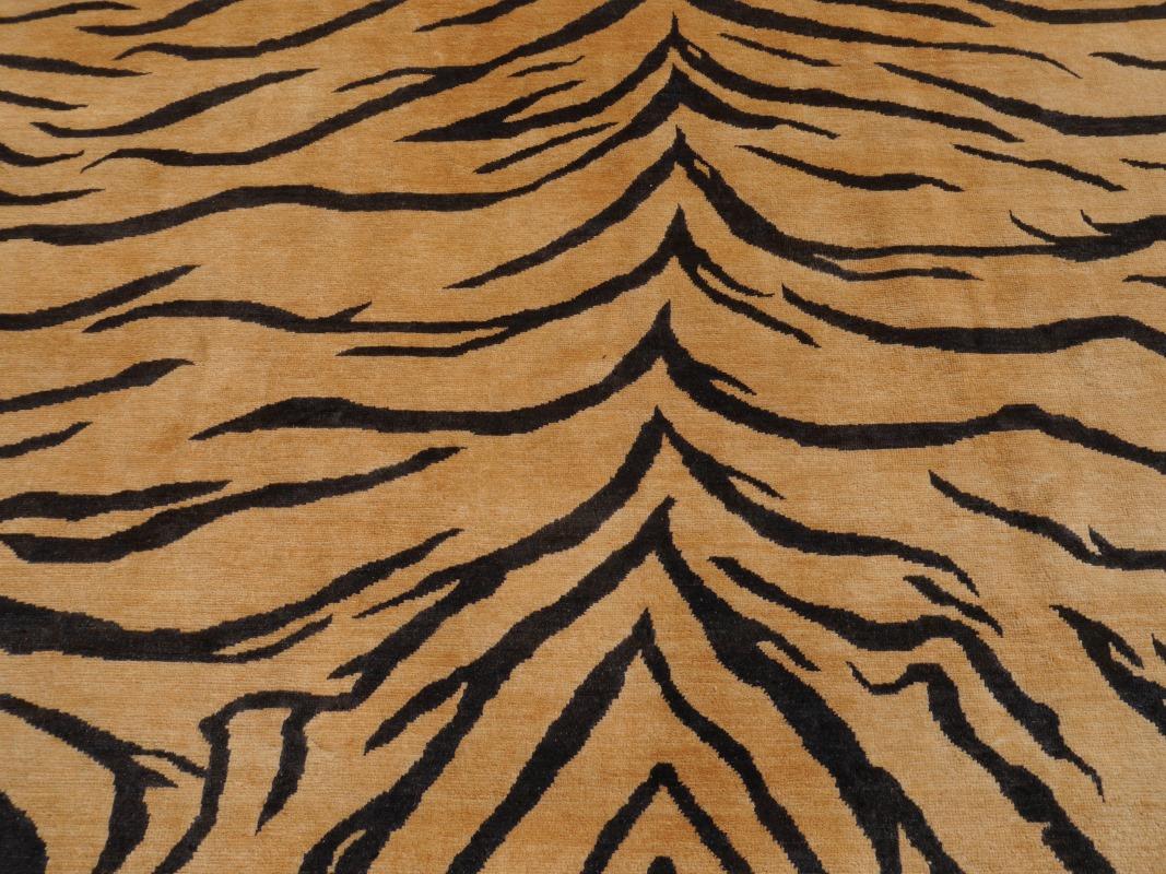 Large Tiger Rug Wool Hand Knotted Art Deco Design by Djoharian Collection For Sale 5
