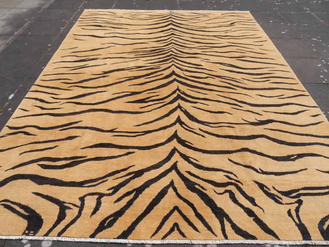Large Tiger Rug Wool Hand Knotted Art Deco Design by Djoharian Collection For Sale 6