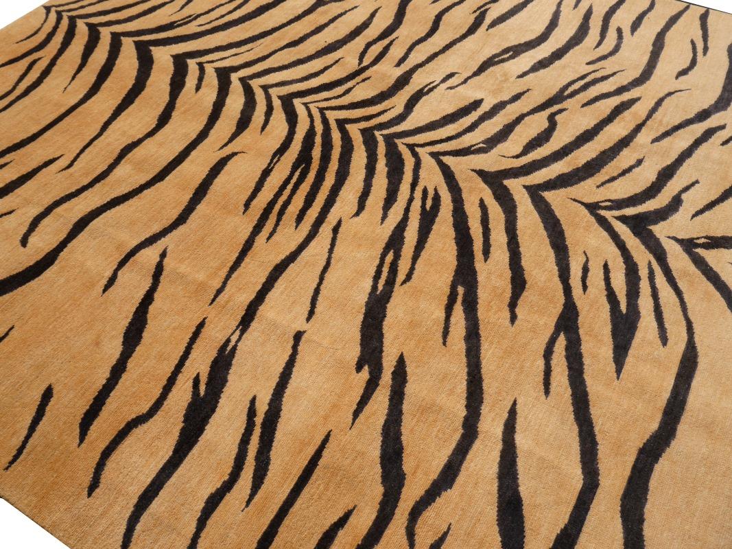 Large Tiger Rug Wool Hand Knotted Art Deco Design by Djoharian Collection For Sale 8