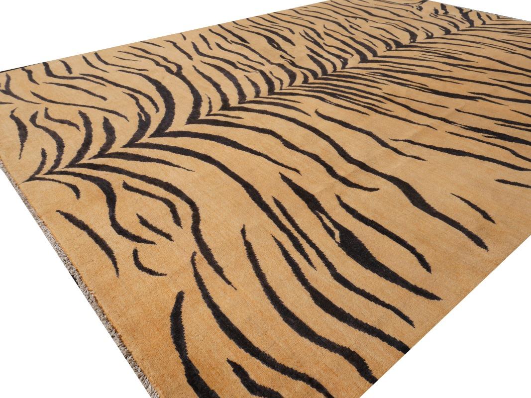 Large Tiger Rug Wool Hand Knotted Art Deco Design by Djoharian Collection For Sale 9