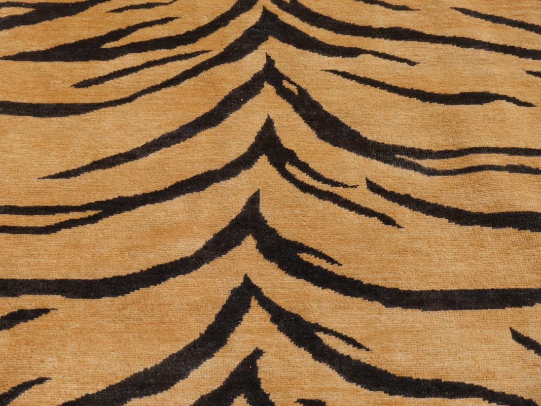 Large Tiger Rug Wool Hand Knotted Art Deco Design by Djoharian Collection For Sale 1