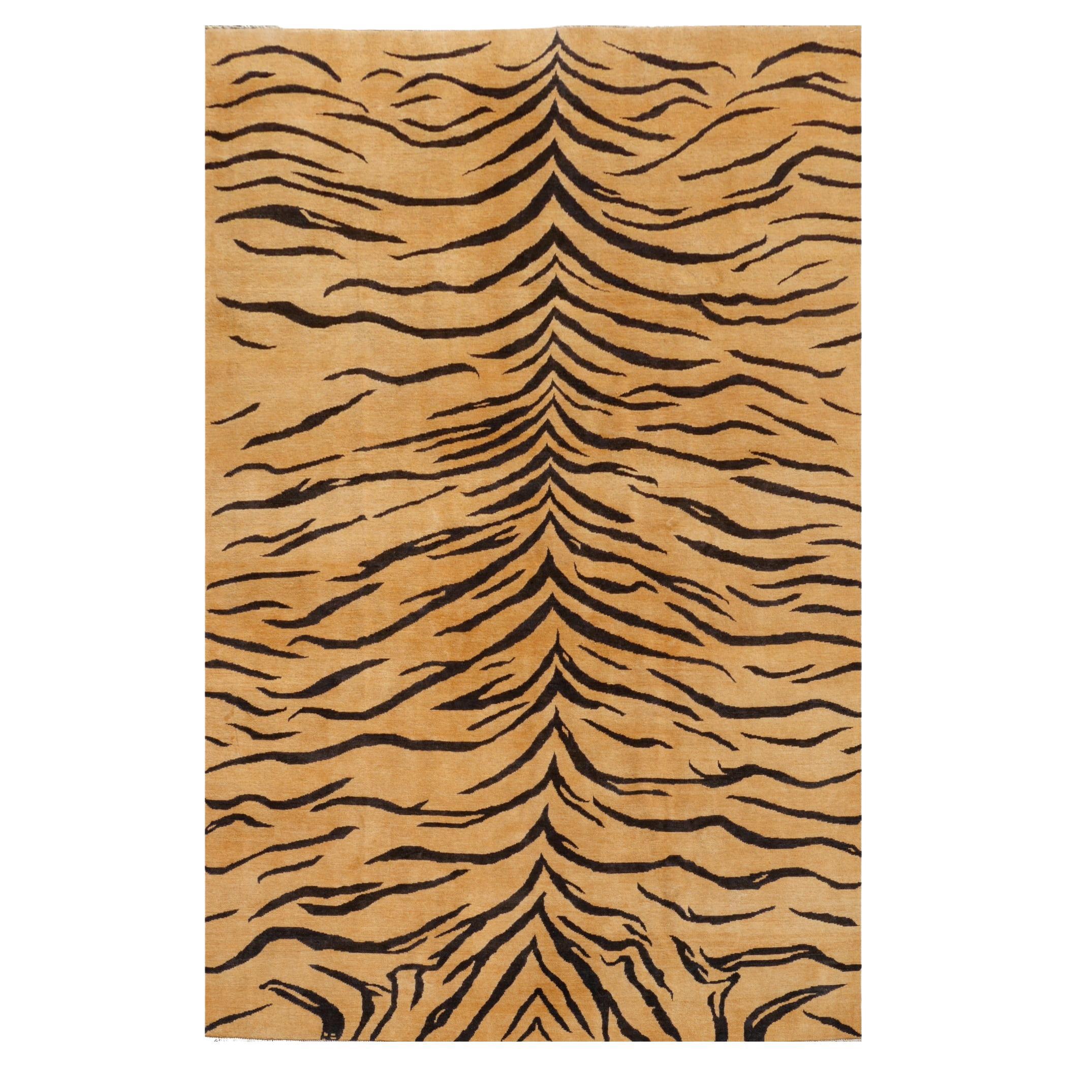 Large Tiger Rug Wool Hand Knotted Art Deco Design by Djoharian Collection For Sale
