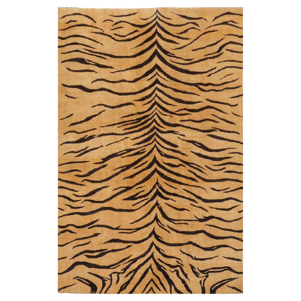 Large Tiger Rug Wool Hand Knotted Art Deco Design by Djoharian ...