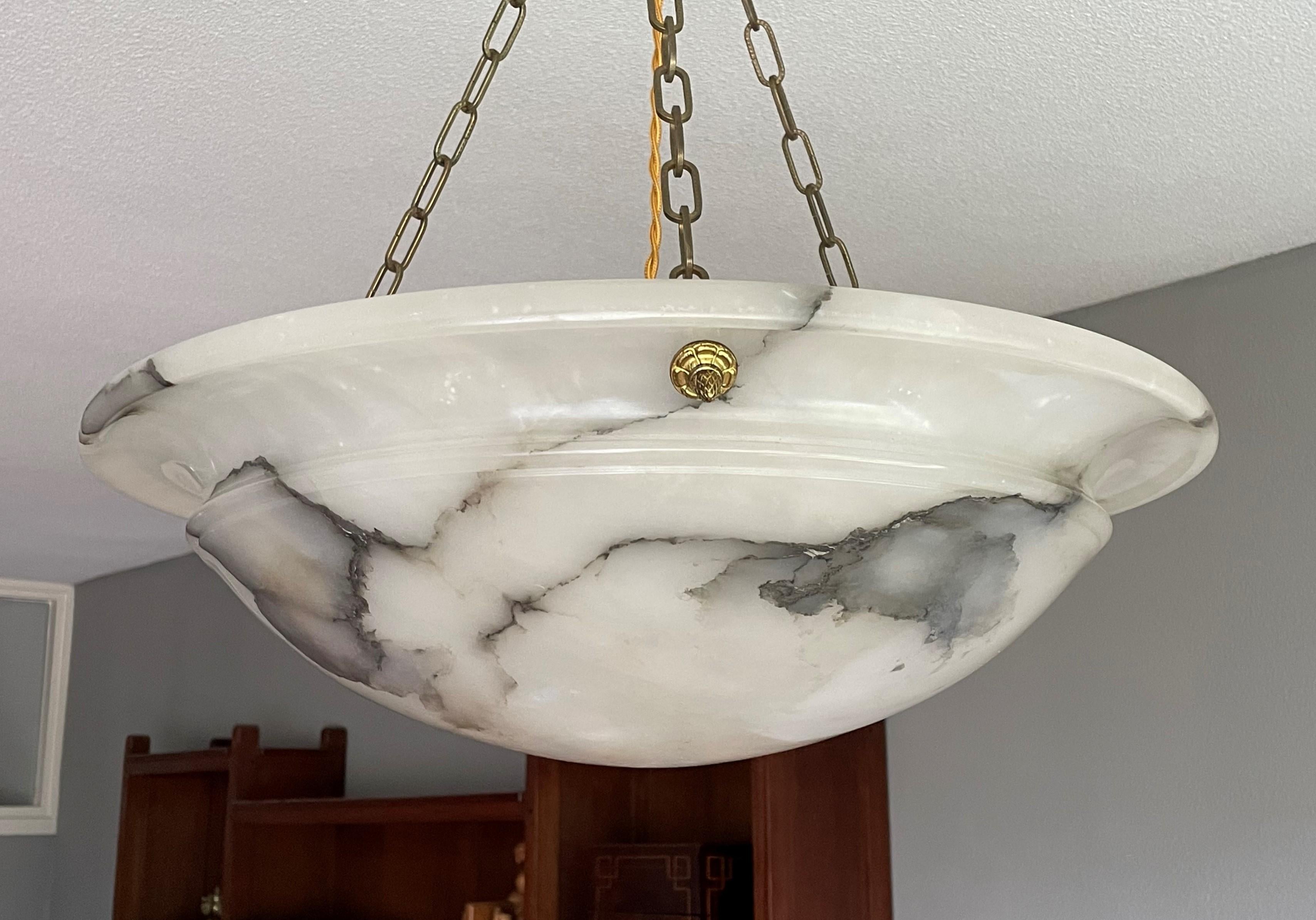 Large & Timeless Alabaster and Bronze French Art Deco Pendant Light / Chandelier 3