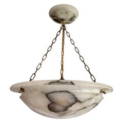 Antique Large & Timeless Alabaster and Bronze French Art Deco Pendant Light / Chandelier