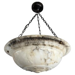 Large & Timeless Antique Craftsmanship, White and Black Alabaster Pendant Light
