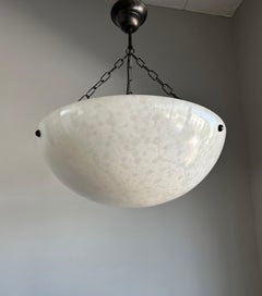 Large & Timeless Design Art Deco Pendant Light w Coolest Alabaster Shade Ever