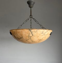 Large Timeless & Colorful Antique Alabaster Pendant Light / Flush Mount 19.8 Ø