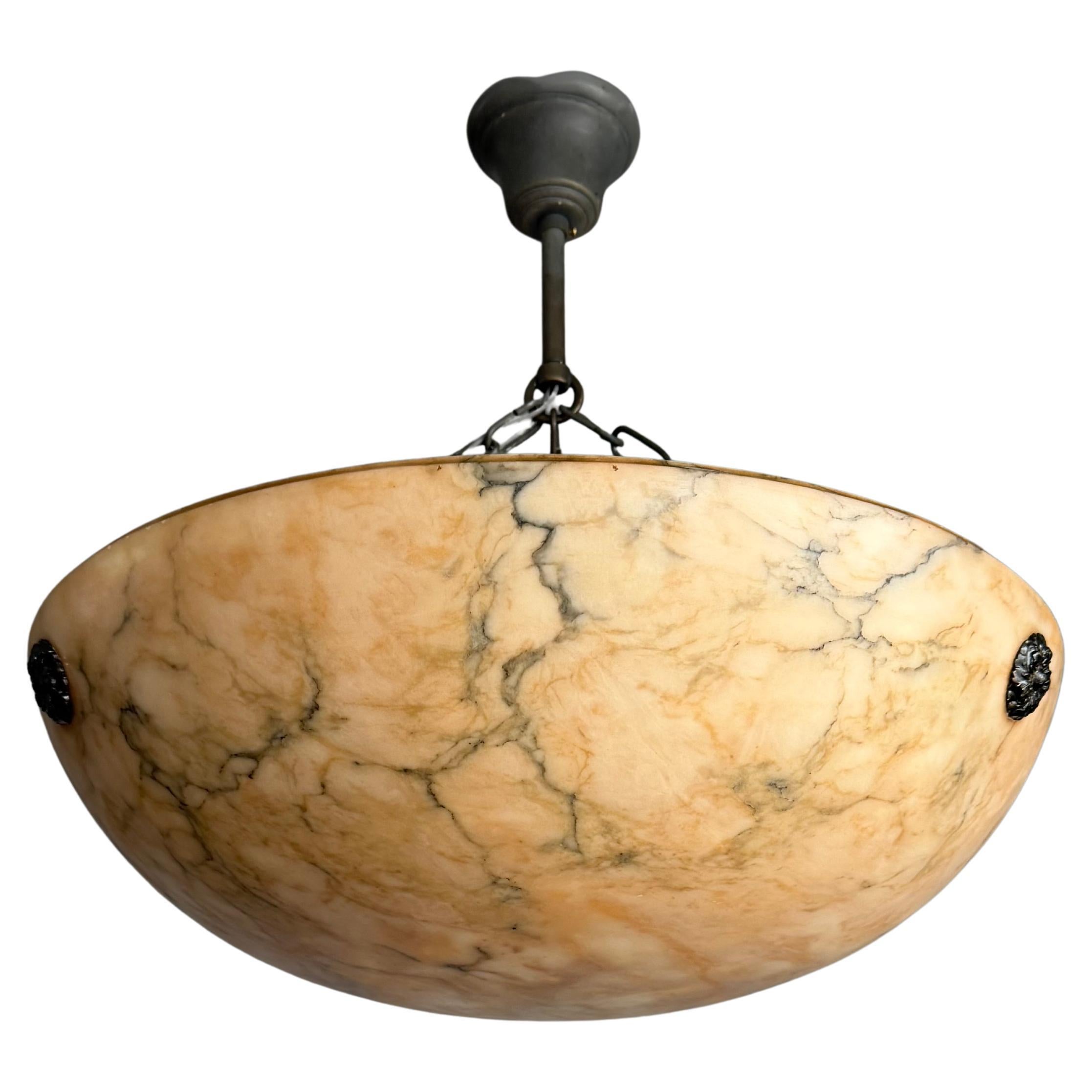 Grand lustre intemporel et coloré en albâtre antique / affleurant 19.8 Ø