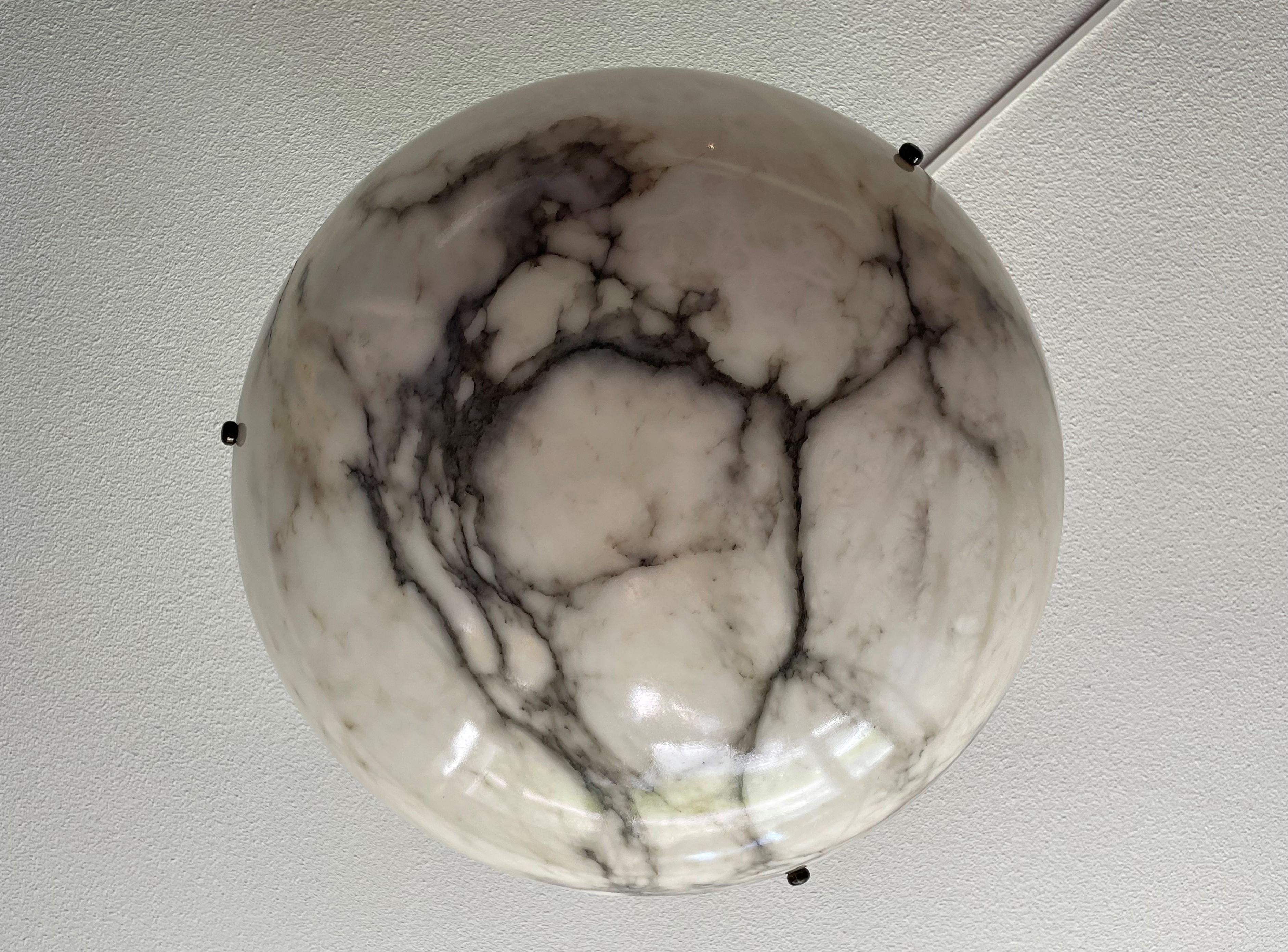 Large & Timeless Marble-Like White & Black Superb Alabaster Pendant Flush Mount  9