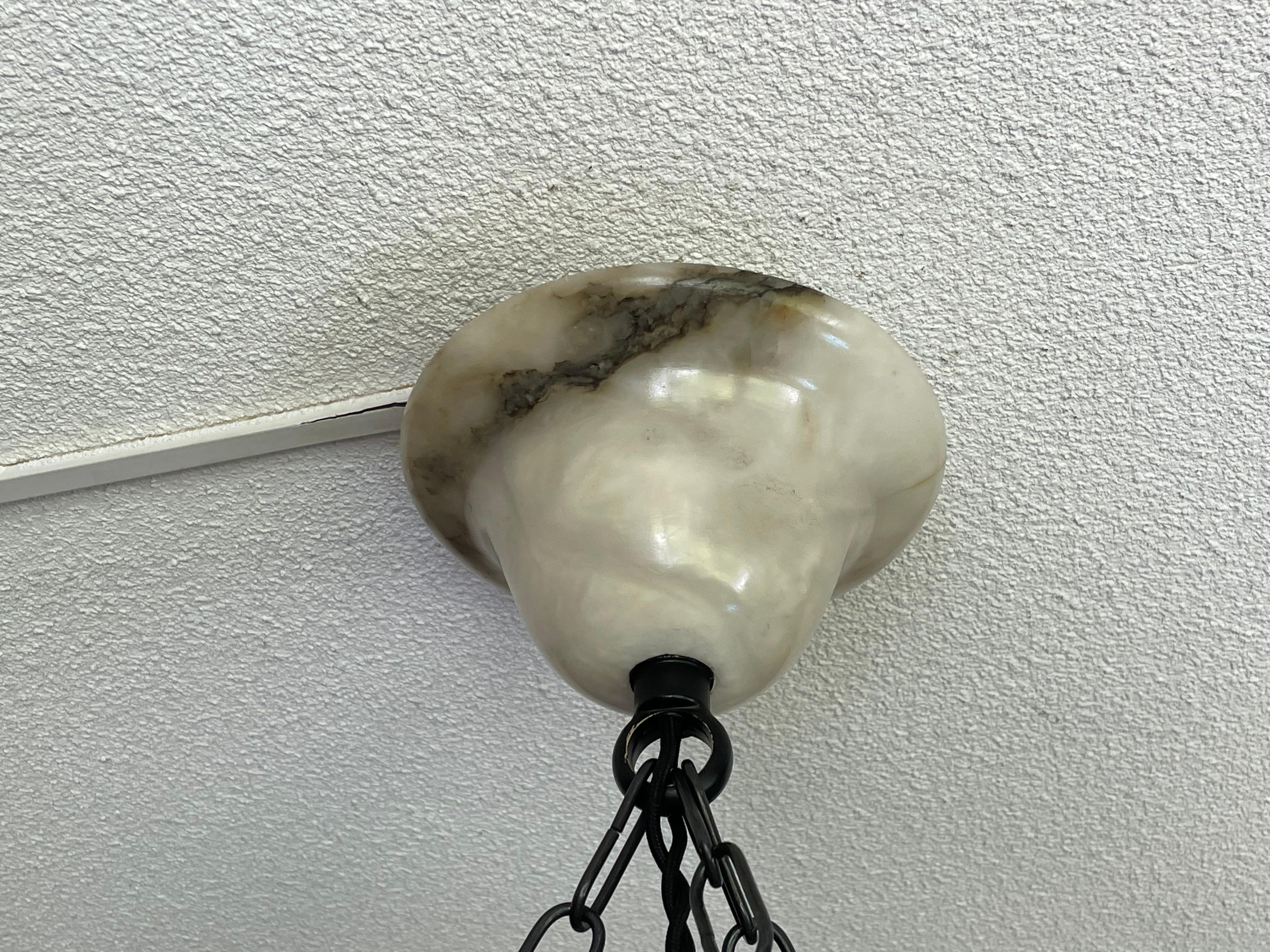 Large & Timeless Marble-Like White & Black Superb Alabaster Pendant Flush Mount  In Excellent Condition In Lisse, NL