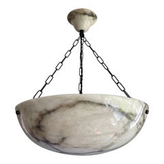 Large & Timeless Marble-Like White & Black Superb Alabaster Pendant Flush Mount