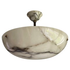 Large & Timeless Marble-Like White & Black Superb Alabaster Pendant Flush Mount
