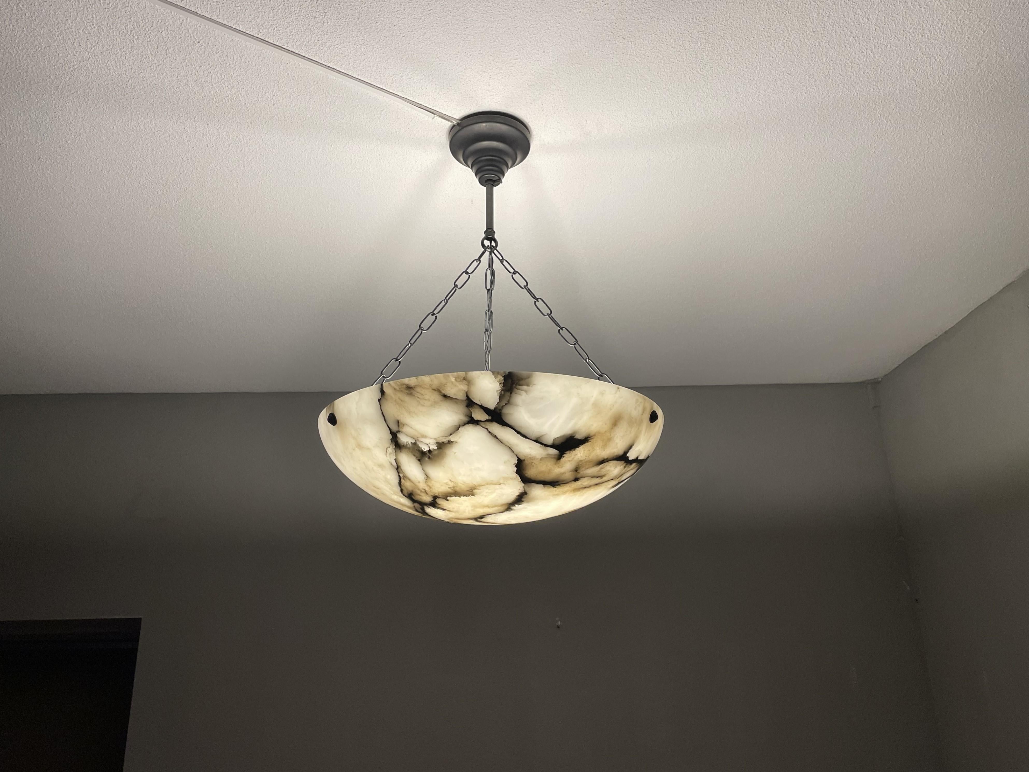 Large & Timeless & Near Mint White & Black Antique Alabaster Pendant Chandelier 2