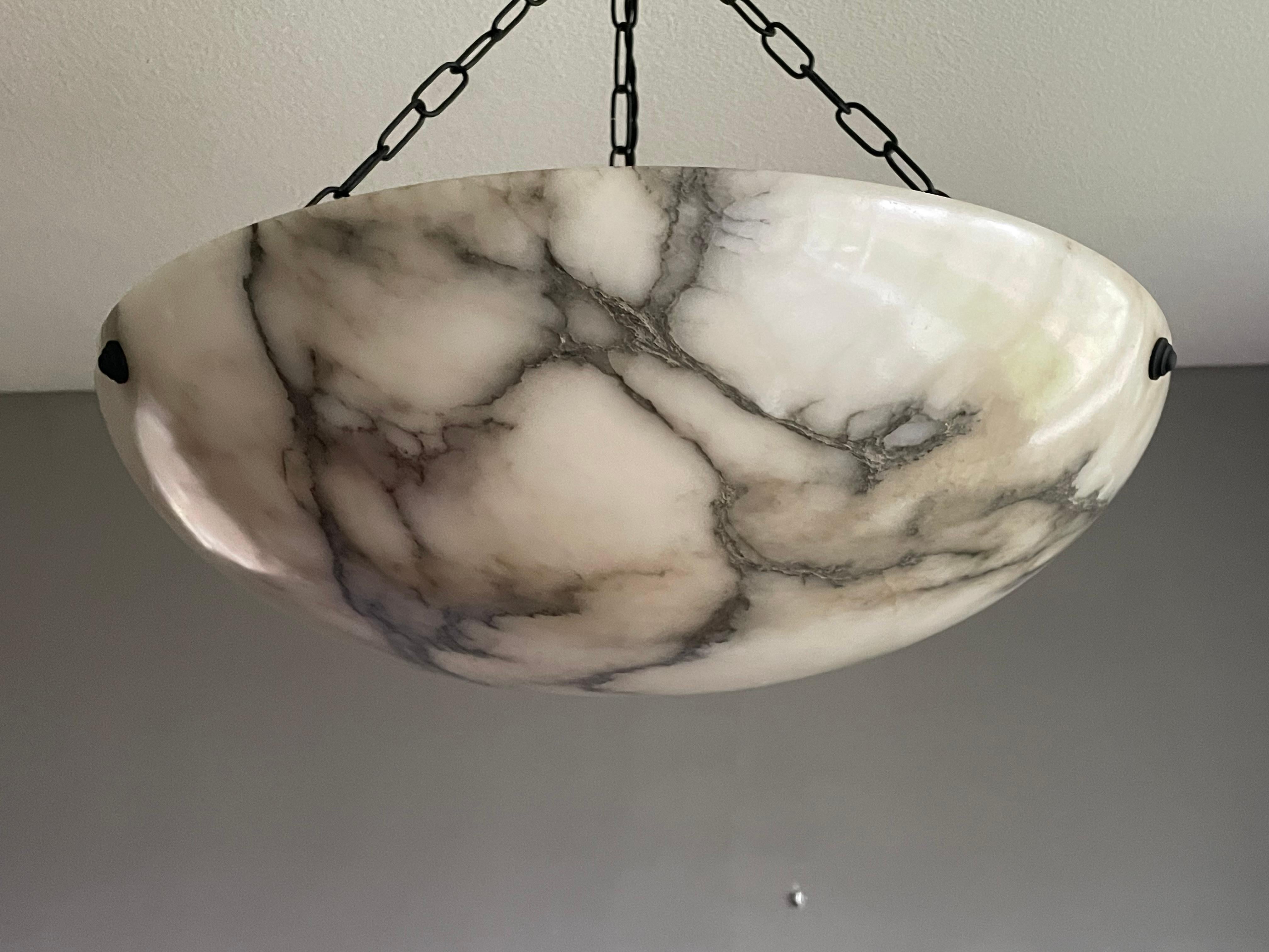 Large & Timeless & Near Mint White & Black Antique Alabaster Pendant Chandelier 3