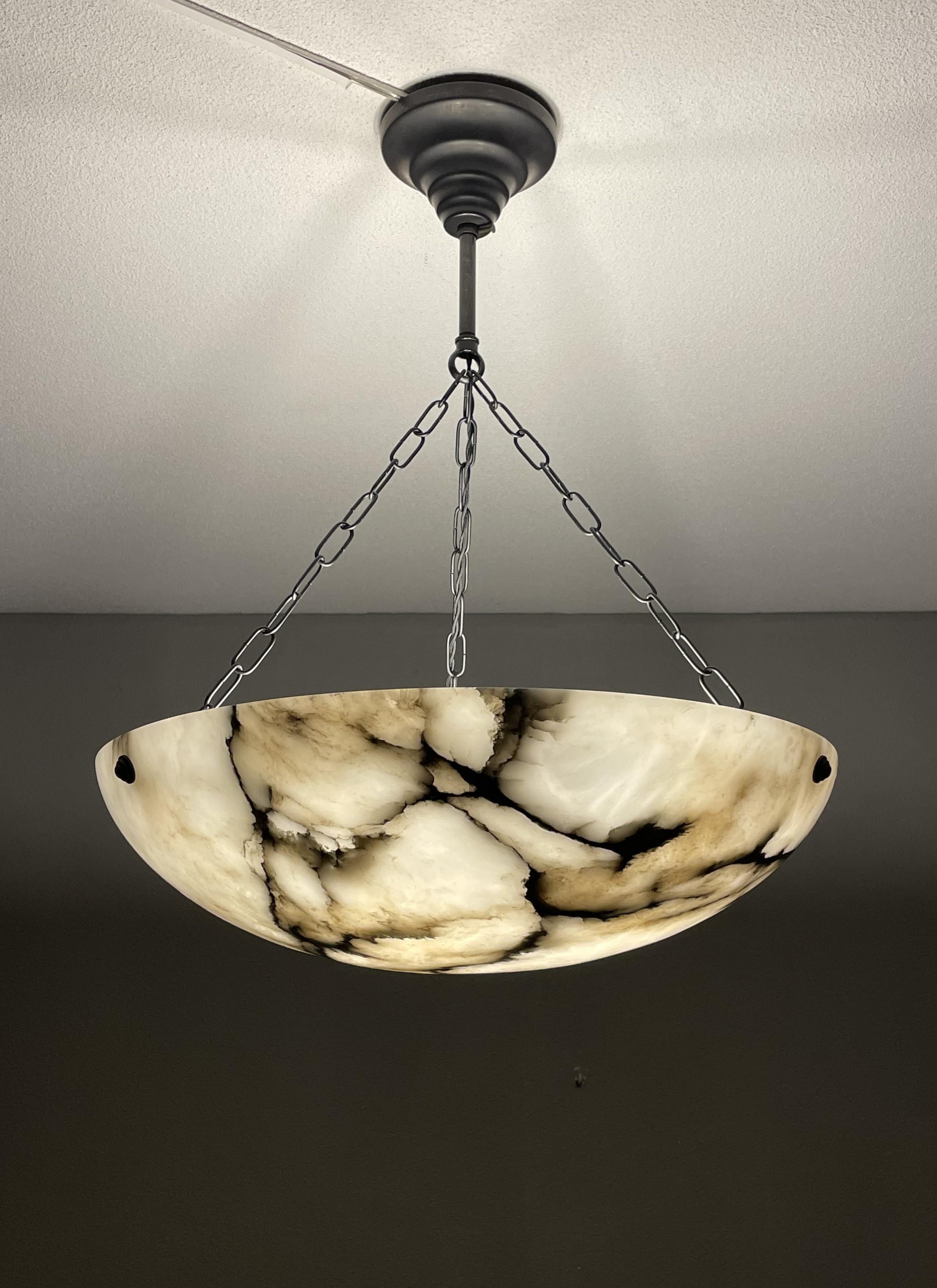 Large & Timeless & Near Mint White & Black Antique Alabaster Pendant Chandelier 4
