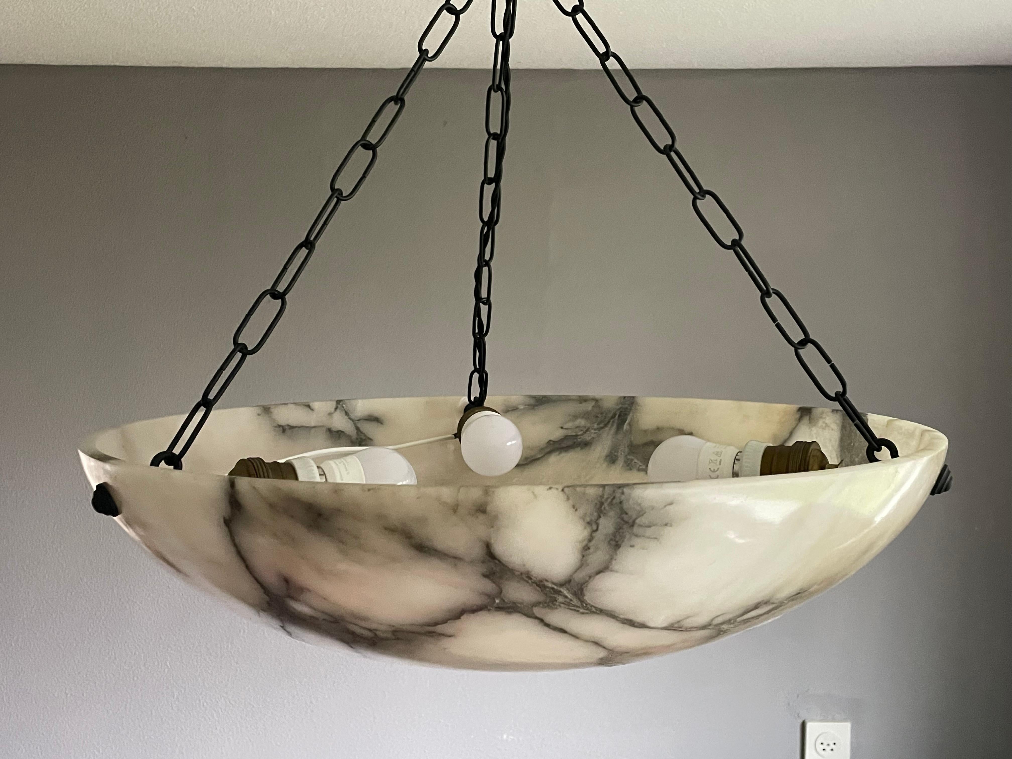 Large & Timeless & Near Mint White & Black Antique Alabaster Pendant Chandelier 5