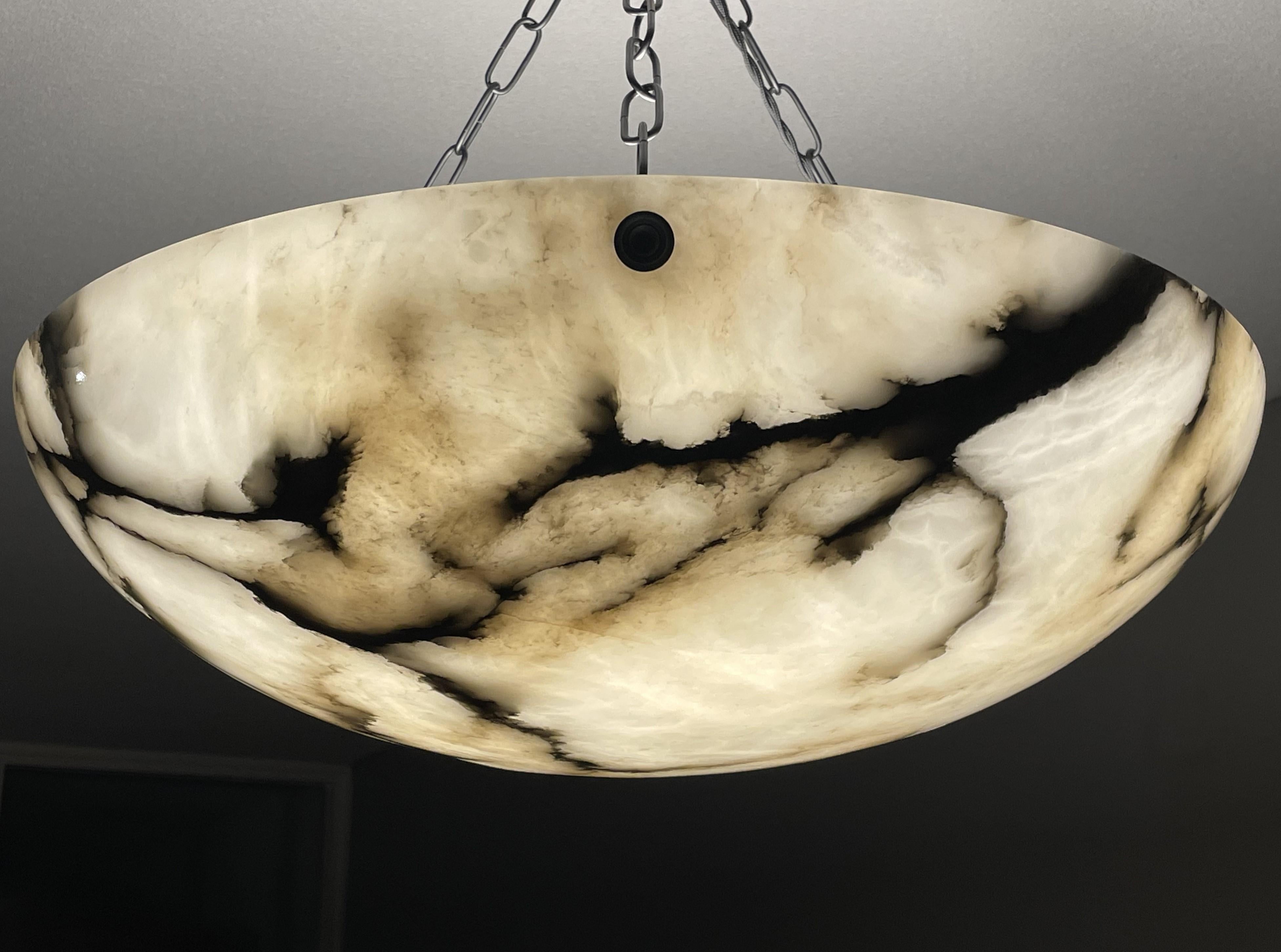 Large & Timeless & Near Mint White & Black Antique Alabaster Pendant Chandelier 6