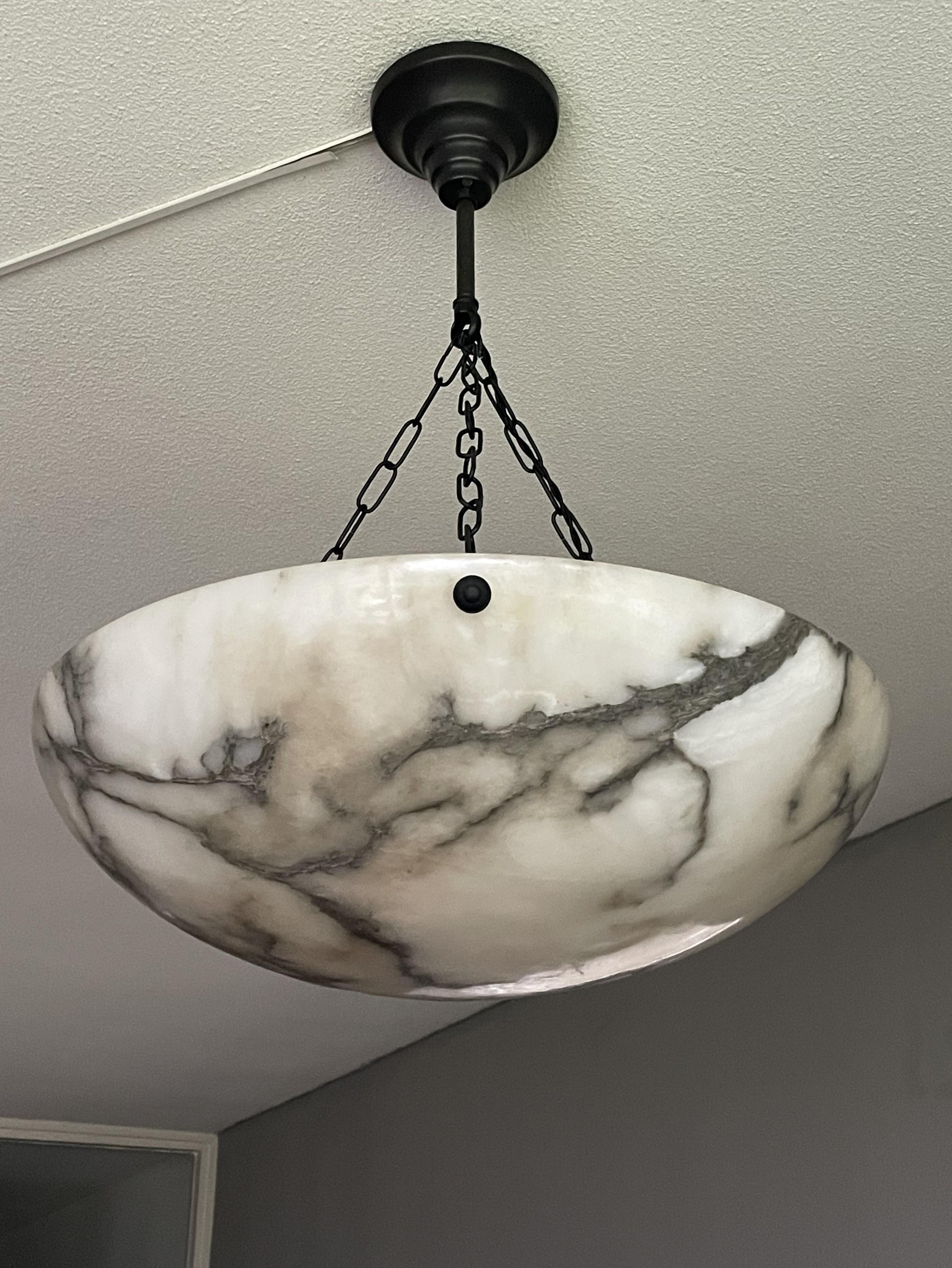 Large & Timeless & Near Mint White & Black Antique Alabaster Pendant Chandelier 7