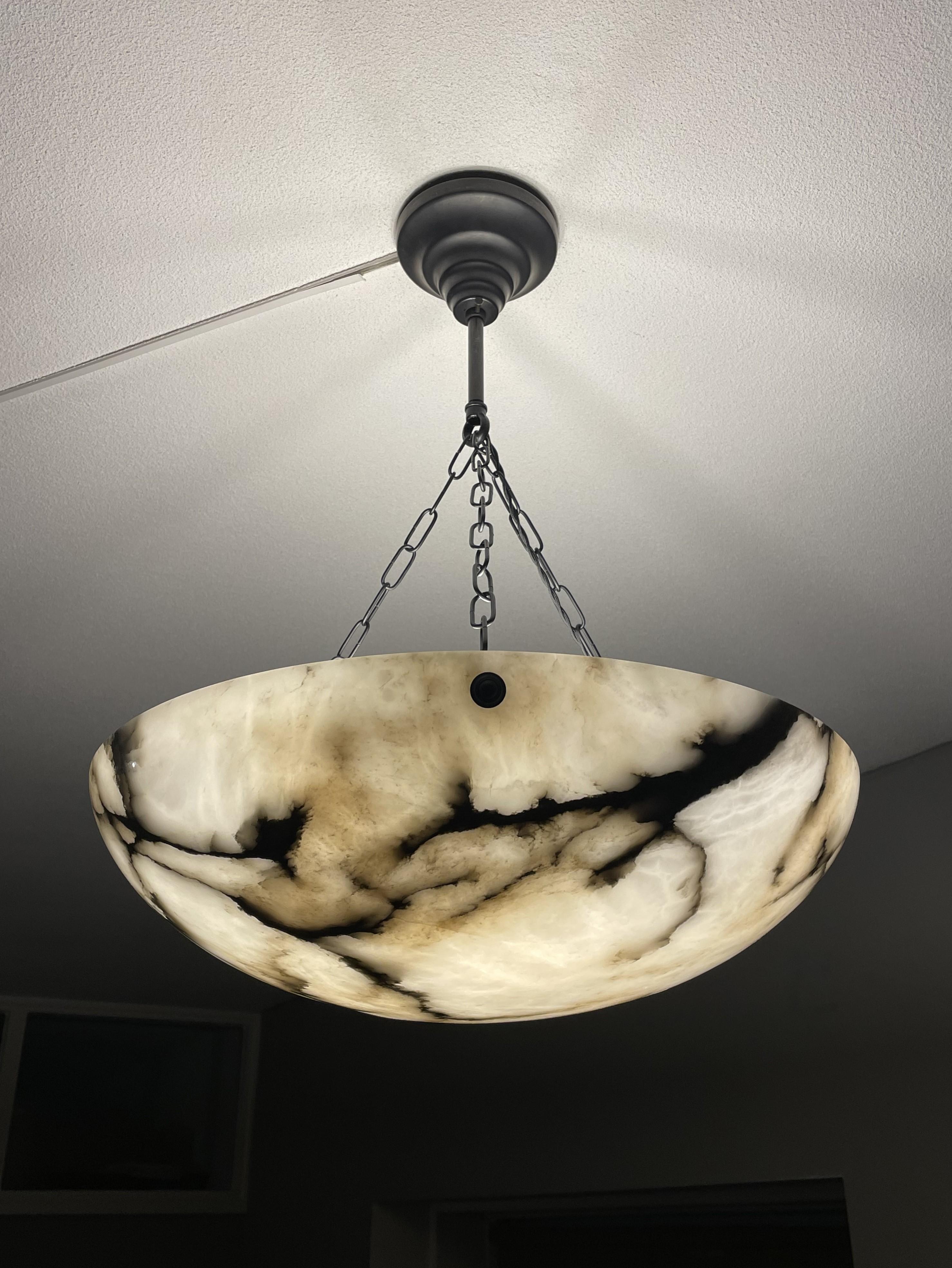 Large & Timeless & Near Mint White & Black Antique Alabaster Pendant Chandelier 8